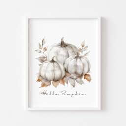 Neutral Autumn Hello Pumpkin Print, Cosy Home Decor, Wallart, Seasonal Accessories - thumbnail 1
