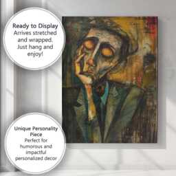 Surreal Thoughtful Man Glowing Eyes Expressionist Portrait Canvas Wall Art Print Decor Picture Ready To Hang - thumbnail 3