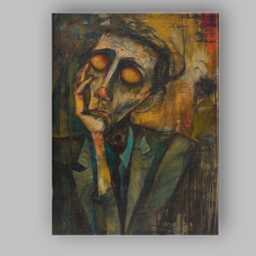 Surreal Thoughtful Man Glowing Eyes Expressionist Portrait Canvas Wall Art Print Decor Picture Ready To Hang - thumbnail 1