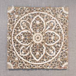 Hand Carved Wood Wall Art Hanging Mandala Panel Teak Lotus Flower Reclaimed Rustic Thai Carving King Bohemian Headboard 24 - thumbnail 2