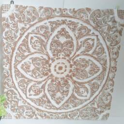 Hand Carved Wood Wall Art Hanging Mandala Panel Teak Lotus Flower Reclaimed Rustic Thai Carving King Bohemian Headboard 24 - thumbnail 4