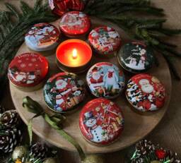 Set Of 3 Strawberry Scented Soy Christmas Candles - Customizable Metal Tins - thumbnail 1