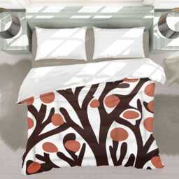 Boho Geometric Scandinavian Comforter, Mid-Century Modern Bedding, Maximalist Eclectic Bedroom Decor, Orange Brown On White #144 - thumbnail 3