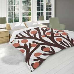 Boho Geometric Scandinavian Comforter, Mid-Century Modern Bedding, Maximalist Eclectic Bedroom Decor, Orange Brown On White #144 - thumbnail 2