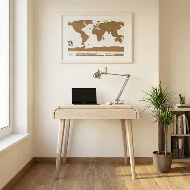 Small Computer Desk With Drawer in Whitened Oak, Mid Century Desk, Solid Oak Office Writing Handmade Work - image 1