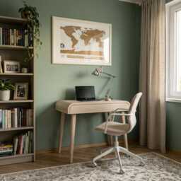 Small Computer Desk With Drawer in Whitened Oak, Mid Century Desk, Solid Oak Office Writing Handmade Work - thumbnail 3