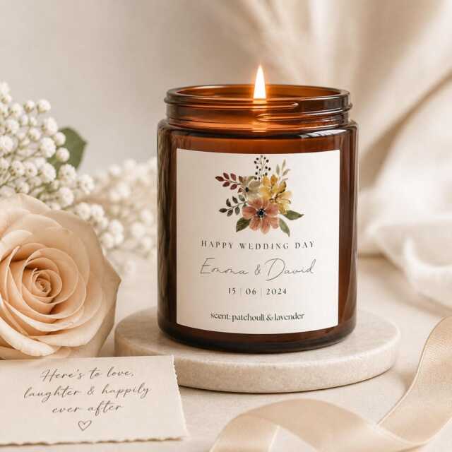 Personalised Wedding Candle Gift, Custom Gift For Couple, Day Keepsake, Mr & Mrs - image 1