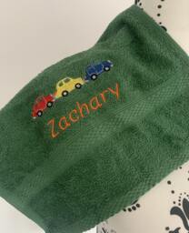 Cars Towel - Personalised Face Cloth/Hand Bath = Embroidered - thumbnail 1