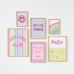 Set Of Pastel Retro Room Prints For Girls Room, Gallery Wall Set, Personalised Name Art, Cool To Be Kind, Long Live Girlhood - thumbnail 1