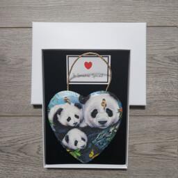 Panda Mother & Babies Slate Heart Plaque - Handmade Wall Hanging - thumbnail 2