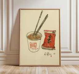 Japanese Ramen Art Print, Minimalist Kitchen Wall Art, Instant Noodle Illustration, Asian Food Poster, Modern Culinary Decor - thumbnail 1