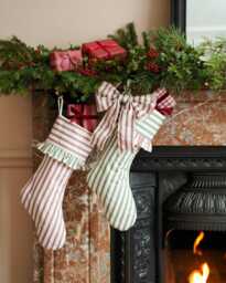 Handmade UK Christmas Stockings Ian Mankin Textiles, Monogrammed, Bow-Adorned