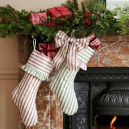 Handmade UK Christmas Stockings Ian Mankin Textiles, Monogrammed, Bow-Adorned - thumbnail 4