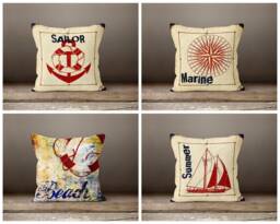 Anchor Cushion Cover-Nautical Pillow Case-Sailing Boat Case-Compass Cover-Gift For Her Cushion-Handmade Material