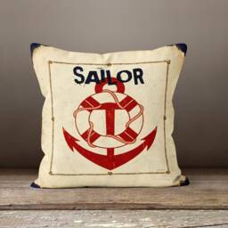 Anchor Cushion Cover-Nautical Pillow Case-Sailing Boat Case-Compass Cover-Gift For Her Cushion-Handmade Material - thumbnail 2
