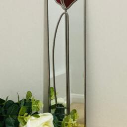 New - Rennie Mackintosh Style Poppy 4 Stained Glass Effect Mirror Handmade Gift Catfish Glass Art Nouveau 10x40cm - thumbnail 2