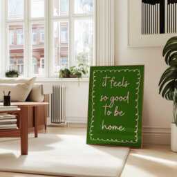 It Feels So Good To Be Home Pink Green Print - Cosy Minimalist Wall Art, Eclectic Aesthetic Quote For Living Room, D??cor Gift - thumbnail 3