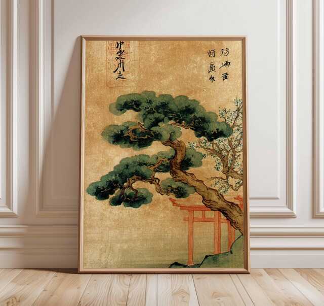Ancient Pine Tree Wall Art, Japanese Nature Poster Print, Zen Botanical Decor, Oriental Painting, Calm Forest Artwork - image 1