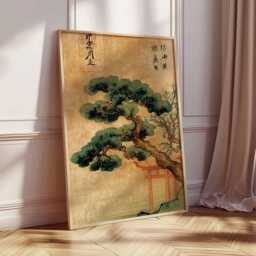 Ancient Pine Tree Wall Art, Japanese Nature Poster Print, Zen Botanical Decor, Oriental Painting, Calm Forest Artwork - thumbnail 3