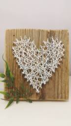 Driftwood Picture With A White Cotton Thread Heart, An Original & Unique Oddeobois Decoration, French Handcrafted - thumbnail 1