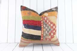 Turkish Kilim Pillow Cover - 20x20 Inch Vintage Anatolian Home Decor - thumbnail 1