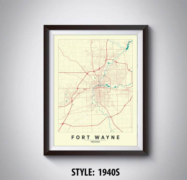 Fort Wayne Map Art Print Indiana Travel Poster, Office Decor - image 1