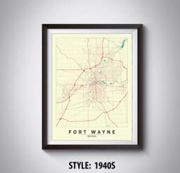 Fort Wayne Map Art Print Indiana Travel Poster, Office Decor - thumbnail 1