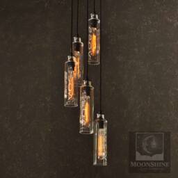5 Light Recycled Bottle Chandelier - Voss Water Bottles Modern Rustic Lighting Custom Made With Vintage Style Edison Bulbs