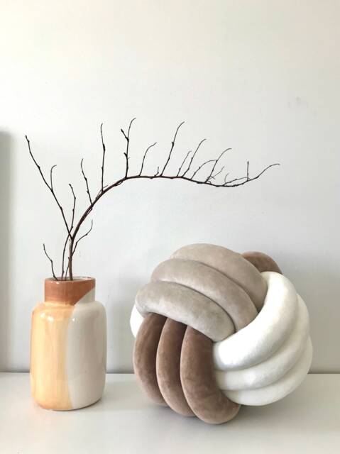 Tri-Colour Velvet Knot Pillow, Decorative Ball Cushion - image 1