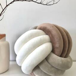 Tri-Colour Velvet Knot Pillow, Decorative Ball Cushion - thumbnail 2