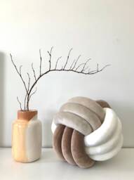 Tri-Colour Velvet Knot Pillow, Decorative Ball Cushion - thumbnail 1