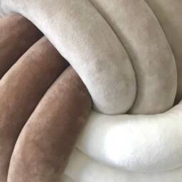 Tri-Colour Velvet Knot Pillow, Decorative Ball Cushion - thumbnail 3
