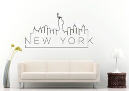 New York City Statue Of Liberty Manhattan Skyline Outline View Wall Decal Vinyl Sticker Mural Room Decor L1091 - thumbnail 1