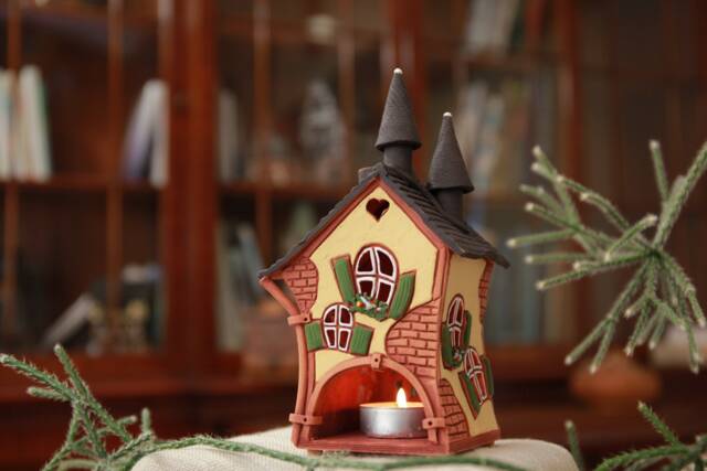 Handcrafted Ceramic Tealight Holder - Miniature House From Fairy Garden in Fantasy World - image 1