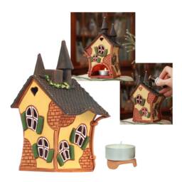 Handcrafted Ceramic Tealight Holder - Miniature House From Fairy Garden in Fantasy World - thumbnail 3