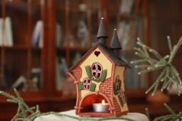 Handcrafted Ceramic Tealight Holder - Miniature House From Fairy Garden in Fantasy World - thumbnail 1