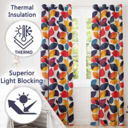 Abstract Colorful Leaves Branch Pattern Minimal Seamless Readymade Eyelet Ring Top Thermal 100% Blackout Curtains - thumbnail 3