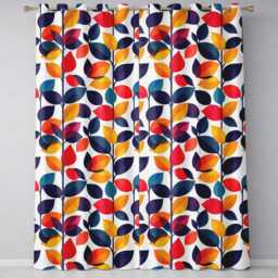 Abstract Colorful Leaves Branch Pattern Minimal Seamless Readymade Eyelet Ring Top Thermal 100% Blackout Curtains - thumbnail 2