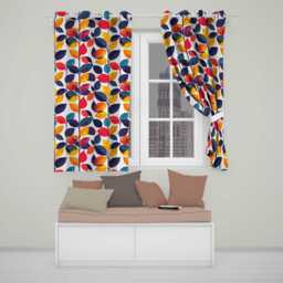 Abstract Colorful Leaves Branch Pattern Minimal Seamless Readymade Eyelet Ring Top Thermal 100% Blackout Curtains - thumbnail 1