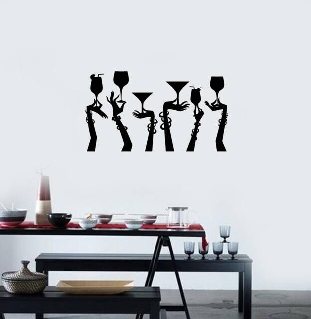 Cocktail Glasses Vinyl Wall Decal Hands Party Nightclub Bar Stickers Mural - #2815Di - image 1
