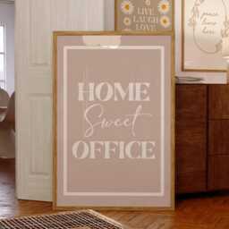 Home Sweet Office Print, Beige Wall Art, Daily Affirmations Poster, Minimalist Decor - thumbnail 1