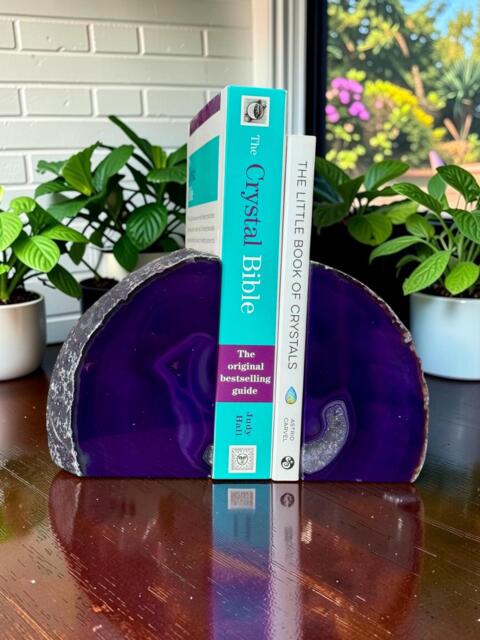 Purple Agate & Quartz Crystal Geode Bookends - Luxury Natural Book Ends Home D??cor Office Shelf Styling Set #2 - image 1
