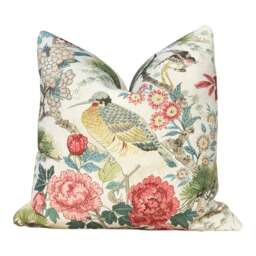 Scalamandre Shenyang Pillow in Bloom. Chinoserie Pillow, Exotic Bird Pink Coral, Euro Sham Case, Designer Pillows, High End Pillows