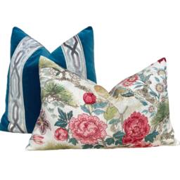 Scalamandre Shenyang Pillow in Bloom. Chinoserie Pillow, Exotic Bird Pink Coral, Euro Sham Case, Designer Pillows, High End Pillows - thumbnail 2
