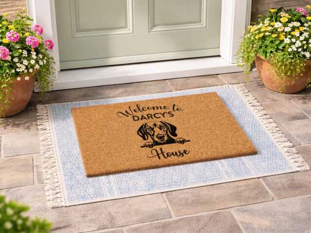 Personalized Weiner Dog Doormat - Darcy Welcome Rug Durable Natural Coir Floor Mat - image 1