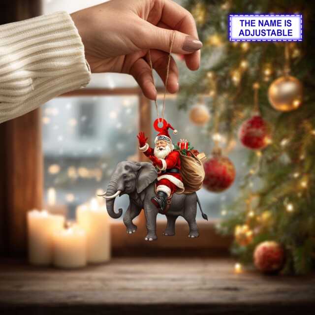 Santa Riding Elephant Acrylic 2D Flat Christmas Ornament, Festive Tree Hanging Holiday Decoration, Unique Elephant Gift - image 1