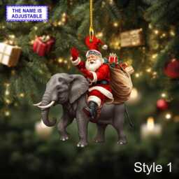 Santa Riding Elephant Acrylic 2D Flat Christmas Ornament, Festive Tree Hanging Holiday Decoration, Unique Elephant Gift - thumbnail 2