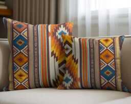 "Mexican Brown/Orange Striped Cushion Covers - Thick Ethnic Throw Pillow 14""/18" - thumbnail 1