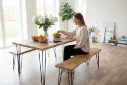 Industrial Steel Hairpin Leg Live Edge Rustic Dining Table - thumbnail 1