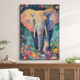 Elephant in Flowers Abstract Oil Painting Framed Print & Canvas Large Portrait Wall Art Poster Home Decor Interior Animal Lover Gift - thumbnail 1